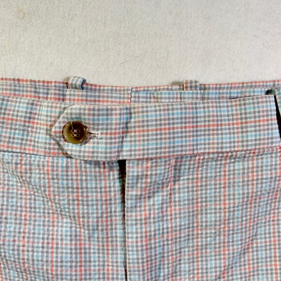 Carnoustie Seer Sucker Shorts Men's 42W Blue Pink Check Pockets Button Flap - Picture 3 of 11